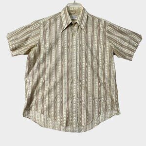 Vintage Alexanders Shirt Mens 16.5 Brown Stripe Disco Dagger Collar Sanforized
